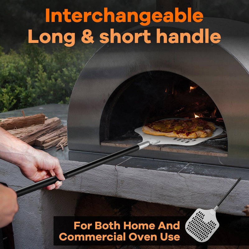 12" Perforated Pizza Peel with Pizza Cutter, Leonyo Aluminum Pizza