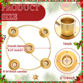 Sliner 8 Pcs Christmas Advent Wreath Ring 5 Candle Holder Gold Round Shape Advent Ring Candle Holder Metal Table Decoration for Taper Xmas Festival Home Centerpiece Decor