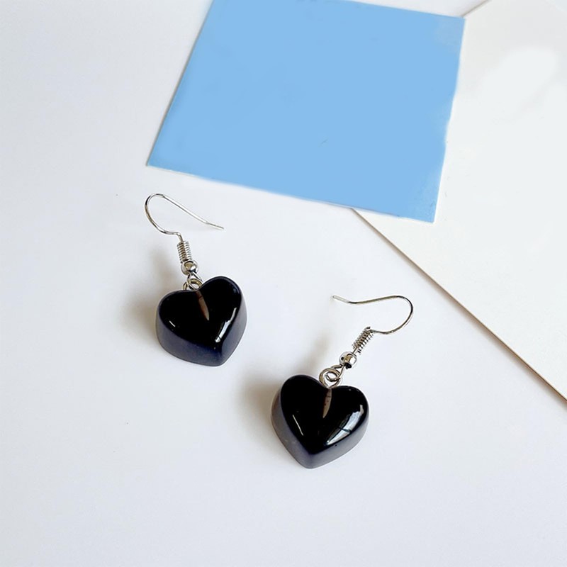 CYV Transparent Colorful Handmade Heart Dangle Earrings For Women (black)