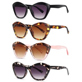 LADEESSE 4 Pack Bifocal Reading Sunglasses for Women Fashion Cateye Sun Readers Outdoor Reading Glasses UV400 +1.50 Protection