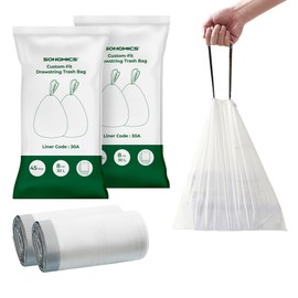 SONGMICS Trash Bags for 8-Gallon (30 L) Trash Cans, Drawstring Kitchen Garbage Bags, Pre-Separated, Liner Code 30A, 2 Rolls, 90 Count, White UKRB30A02