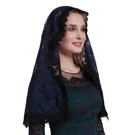YHDDYG - Velo católico de encaje Mantilla católica Velo de capilla católica de masa rosa velo de encaje latino S97, Velo azul marino, Talla única