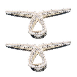 CENPEK 2 Large Claw Hair Clips for Women, Metal Hair Clips, Non-Slip Clamps, Gold Bead Clasps, Strong Jaw Accessories for Women and Girls