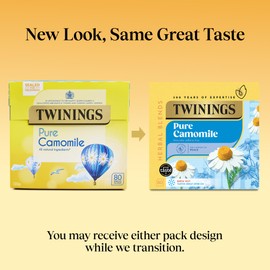 Twinings Pure Camomile Flavoured Tea - 320 BiodegradableTea Bags (Multipack of 4 x 80 Bags), Caffeine & Sugar Free Herbal Vegan Tea , Soothing & Calming Beverage