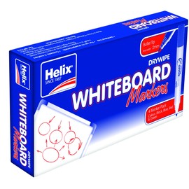 Helix Whiteboard Dry Wipe Marker Pens Bullet Tip x4 (Assorted)