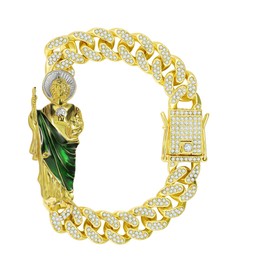 GXLYFG San Judas Tadeo Bracelet Stainless Steel 24k Gold Plated Saint Jude Pendant Catholic Mexican Bracelets For Men 310