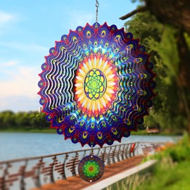 TFANUO 3D Mandala Wind Chime 30 cm Stainless Steel Hanging Wind Spinner Metal Art Kinetic Decor Garden Outdoor Decorations