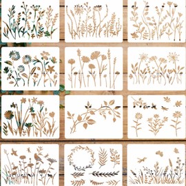 WADY Reusable Large Wildflower Stencils for Painting - Botanical Leaves & Flower Templates for Wood Crafts, Canvas Art Decor | Thick Plastic Floral Drawing Stencils Wall & DIY Projects (12)