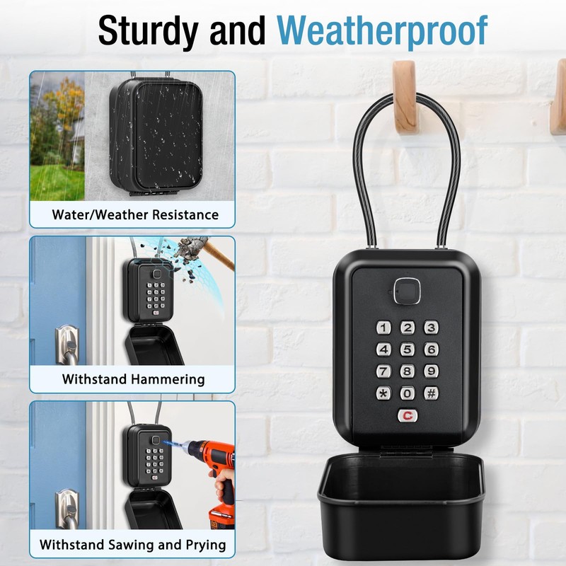 WACCET Key Safe with Number Code, Weatherproof Key Safe Outdoor