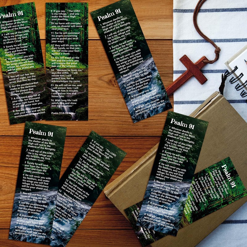 Gueevin 70 Pcs Psalm 91 Bookmarks Christian Bookmarks with Bible