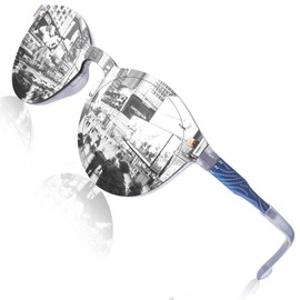 GQUEEN Sunglasses for Women and Men, Mirrored, Large, Round, UV400, Silver