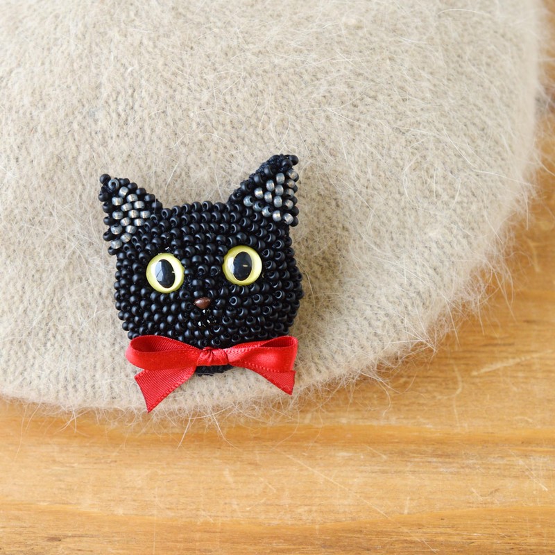 MIYUKI BFK-658 Beaded Kit, Crochet Cat Brooch Kit, Size Approx.