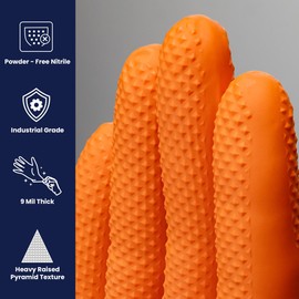 Adenna ProWorks CATCH Disposable Nitrile Gloves – 9 Mil, Heavy Duty Work Rubber Glove with Raised Pyramid Grip, Non–Latex & Powder Free, Case of 1000, Medium, Orange