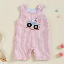 Amnnchya Newborn Baby Boy Girl Clothes Stripes Sleeveless Romper Infant Embroidery Bodysuit Cute Summer Spring Outfit (Red 4th of July Outfit, 0-3 Months)