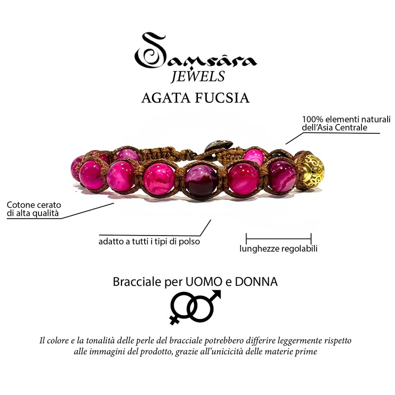 Samsara Tibetan Buddhist Bracelet - Shamballa with Fuchsia Agate -