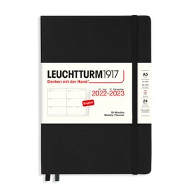 LEUCHTTURM1917 366032 Weekly Planner Medium (A5) 2023, 18 Months, Black, English