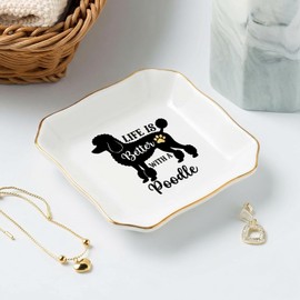 Pininerr Poodle Ceramic Jewelry Tray, Decorative Trinket Dish 4.33"
