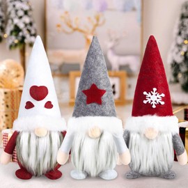 MWZEAUL Handmade Christmas Gnomes, Pack of 3 Decorative Gnome Christmas with Beard, Swedish Santa Claus Plush Gnome Figures, Gnome Cuddly Toy for Family Christmas Decoration