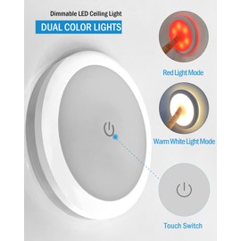 THALASSA 3W 12V Small Ceiling Light, Red Mode Interior Lights for Driving ConsolesBoat Yacht RV Caravan, Dual Color Dimmable LED with In-built Touch Switch for RV Interior (Warm White & Red) D2.83inch