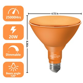 LOXYEE PAR38 Flood Orange Light Bulbs,2 Pack Dimmable,E26 Base Orange Flood Light Outoor(20W Replace to 200W),Halloween Light Bulb for Outside,Christmas,Holiday Lighting