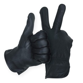 MEN`S FULL GRAIN BLACK DEERSKIN LEATHER GLOVES UN-LINED (American Fur) (Large)