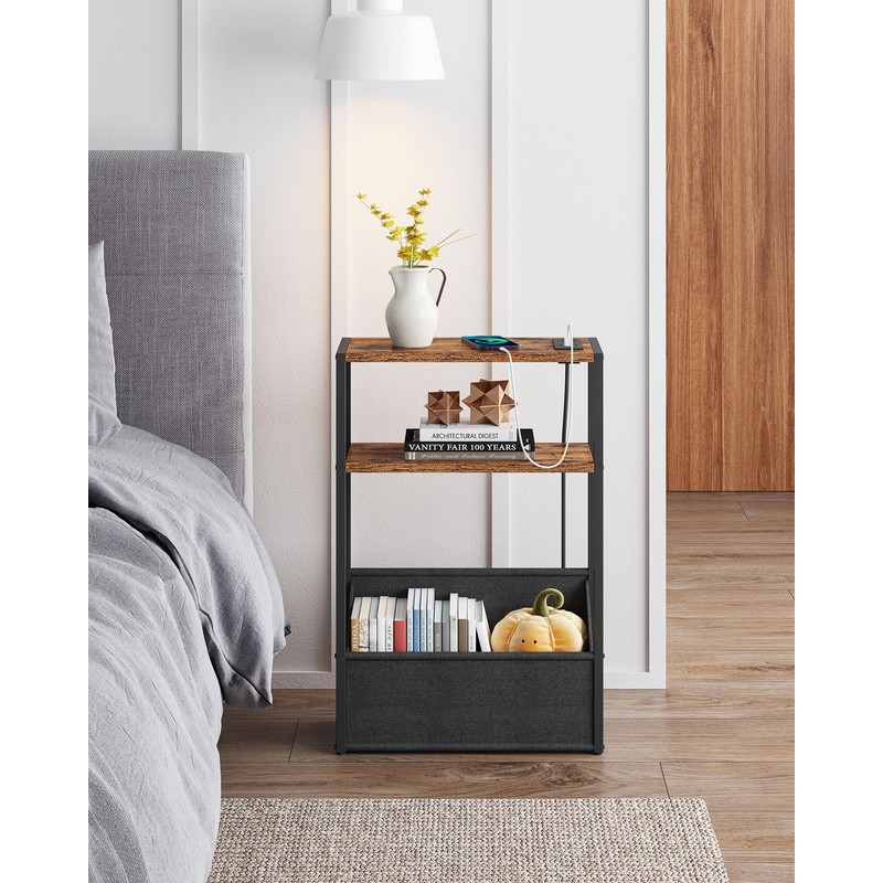 TUTOTAK Narrow Side Table with Charging Station, Slim End Table