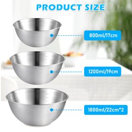 SUNOYA Edelstahl Schüssel, 4 Stück Rührschüsseln, Salatschüsseln 0,8 L/1,2 L/1,5 L, Metallschüssel, Edelstahlschüssel Mit Skala Für Mischen Von Obstsalat, Reis Und Nudeln