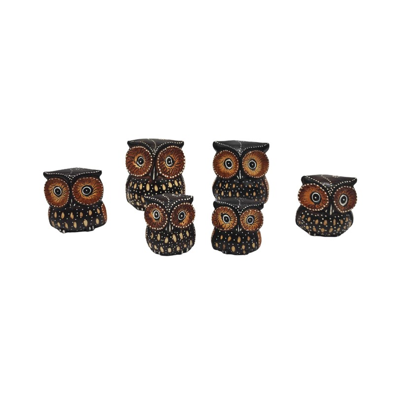 SusggO Set of 6 Small Wooden Owls - 3 Sizes
