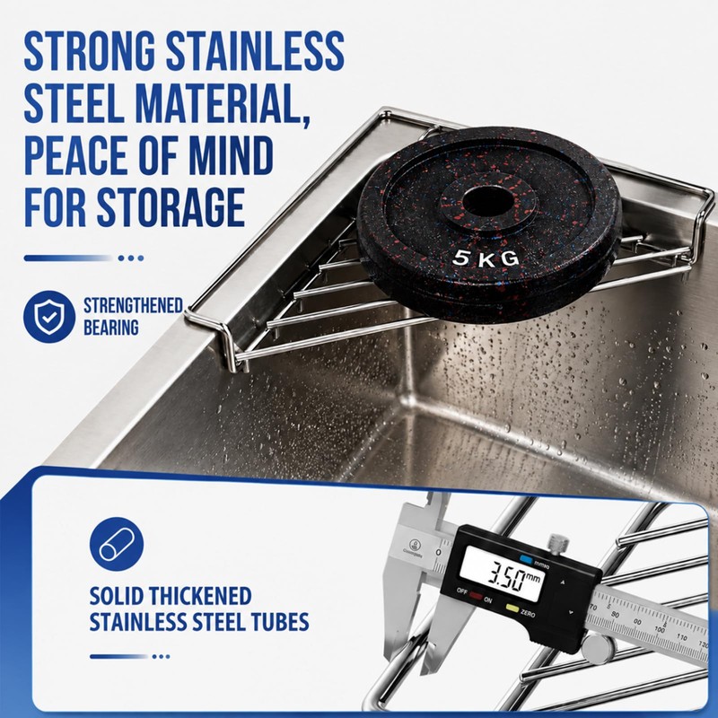 2PC Stainless Steel Corner Sink Shelf with Triangular Open Wire