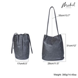 Mabel London Women's Fashion Designer Medium Size Plain Soft Vegan Leather Hobo Bucket Tote Shoulder Bag - Delilah (Dark Grey)