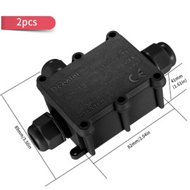Junction Box Waterproof IP68, Pack of 2 Outdoor Junction Box, 3-Way Terminal Box, Connection Box, Cable Connector for Garden, Outdoor, Earth Cable, Diameter 5 mm - 15 mm, Black