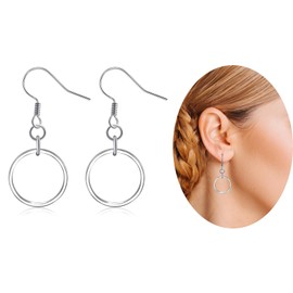 Silver Circle Earrings-Silver Dangle Earrings for Women Hypoallergenic Small Hoop Earrings Round Geometric Earrings Boho Earrings for Women Trendy