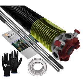 Garage Door Torsion Spring 207x1.75x26 Replacement 1" Steel Bearing, Winding Bars, Gloves, and Manual Precision E-Coating 5-Year Warranty Min. 30,000 Cycles for Left Side of Garage Door (Red Cone)