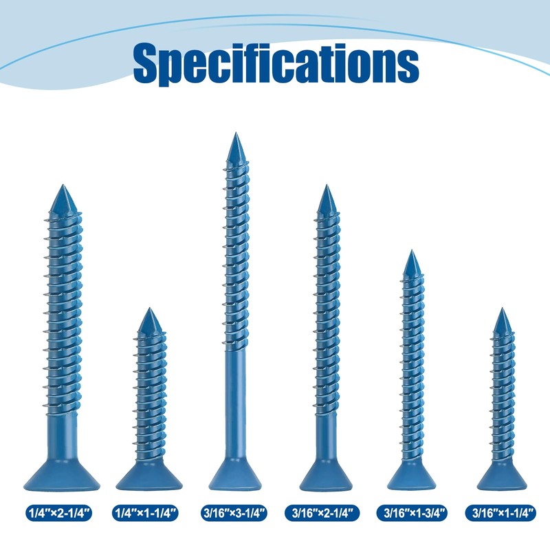 ANCHOREASE 3/16″×1-1/4″ (200Pcs) Flat Head Concrete Screw Anchor, Blue Screw,