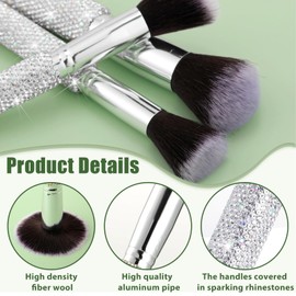 Nuogo 13 Pcs Rhinestone Makeup Brushes Set 12 Bling Crystal Professional Face Cosmetics Blending Liquid Foundation Powder Concealer Eye Shadows Make up Beauty Tool Glitter with 1 Holder