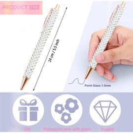 Xccj 4 Pcs White Pearl Pens Rhinestone Metal Ballpoint Pens Sparkly Crystal Pens Black Ink for Women Girls Office School Supplies