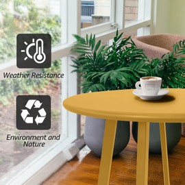 Meluvici Outdoor Side Table, Weather Resistant Patio Small Side Table Outdoor Indoor Round Metal Steel Small Side Table, Waterproof End Table for Garden Balcony Yard, Yellow