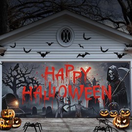 Garage Door Decorations - Horror Grim Reaper Tomb Garage Door Cover,Large Hanging Banner,Garage Wall Decorations for Outdoor, Indoor, Horror Party, Wall - 6 x 13 ft