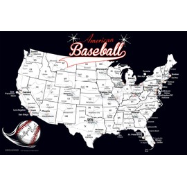 Baseball Stadium Map Poster (36Wx24H inches)