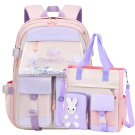 VIDOSCLA Bunny Backpack for Girls Cute Sequin Kids Backpack with Tuition Tote Bag