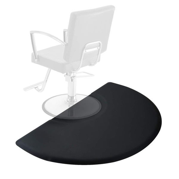 Saloniture 3 ft. x 5 ft. Salon & Barber Shop Chair Anti-Fatigue Floor Mat - Black Semi Circle - 1/2 in. Thick
