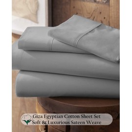 Neighbourhood Home My-100%-Certified-Giza-Cotton-Pillow-Sheet, Giza Egyptian Sheet Set Twin Size, Soft Sateen Weave, Breathable Fabric, Fits Upto 18-Inch Deep Pocket - Twin, Light Grey