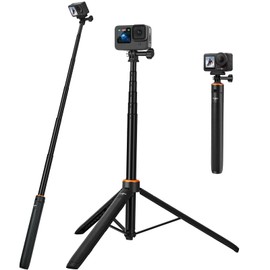 53.5"/136cm Selfie-Stick Tripod for Action Camera, Vkesen Extension-Pole with Tripod for GoPro Hero 13/12/11/10/9/8/7/Max, DJI Osmo Action 5 Pro/4/3, DJI Osmo Pocket 3 Camera(Accessories for Go Pro)