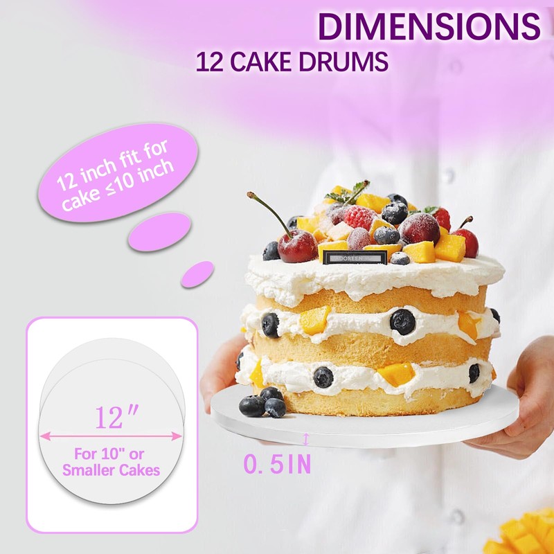 12 Inch Cakeboard 12 Pack, 1/2 Inch Thick Round Cake