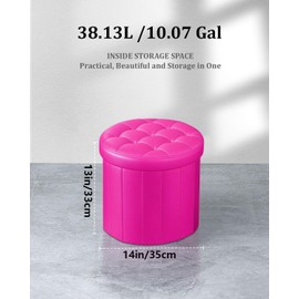 Bsketa Ottoman with Storage, Foot Rest Stool with Thicker Foam Padded Seat Leather Small Round 14“ x 14” x 13 "Inchs Storage Ottoman Bench for Living Room Foldable Pouf Coffee Table 2 Pack, Rose Red