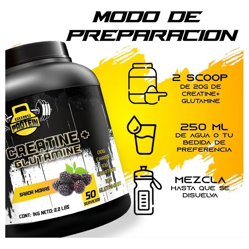 Guns Creatina Glutamina Polvo 1kg Suplemento Fitness