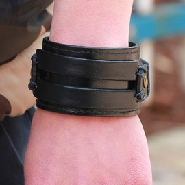 Leather Cuff Bracelet for Men Punk Faux Leather Bangle Bracelet Braided Leather Wrap Bracelet Handmade Woven Wristband for Men(black)