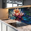 Myphotostation 25Wx18H'' Radiant Lotus Water Lily Backsplash Tempered Glass Backsplash,