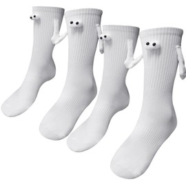 Mivyy Couple Holding Hands Socks, Unisex Novelty Magnetic Suction 3D Doll Socks, White