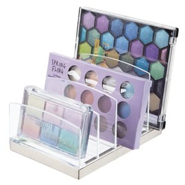 mDesign Plastic Cosmetic Organiser - Makeup Storage with 5 Slots - Storage Box for Vanity, Dressing Table or Cupboard - Clear and Silver